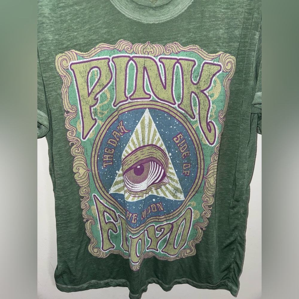 Pink Floyd Women’s Green Burnout Graphic Tee Vintage Eye Design Sz XL - Picture 3 of 5